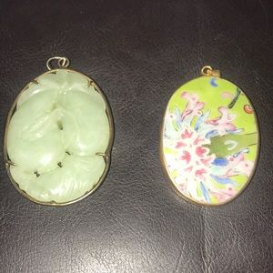 2 necklace accessories and 2 beaded necklaces.